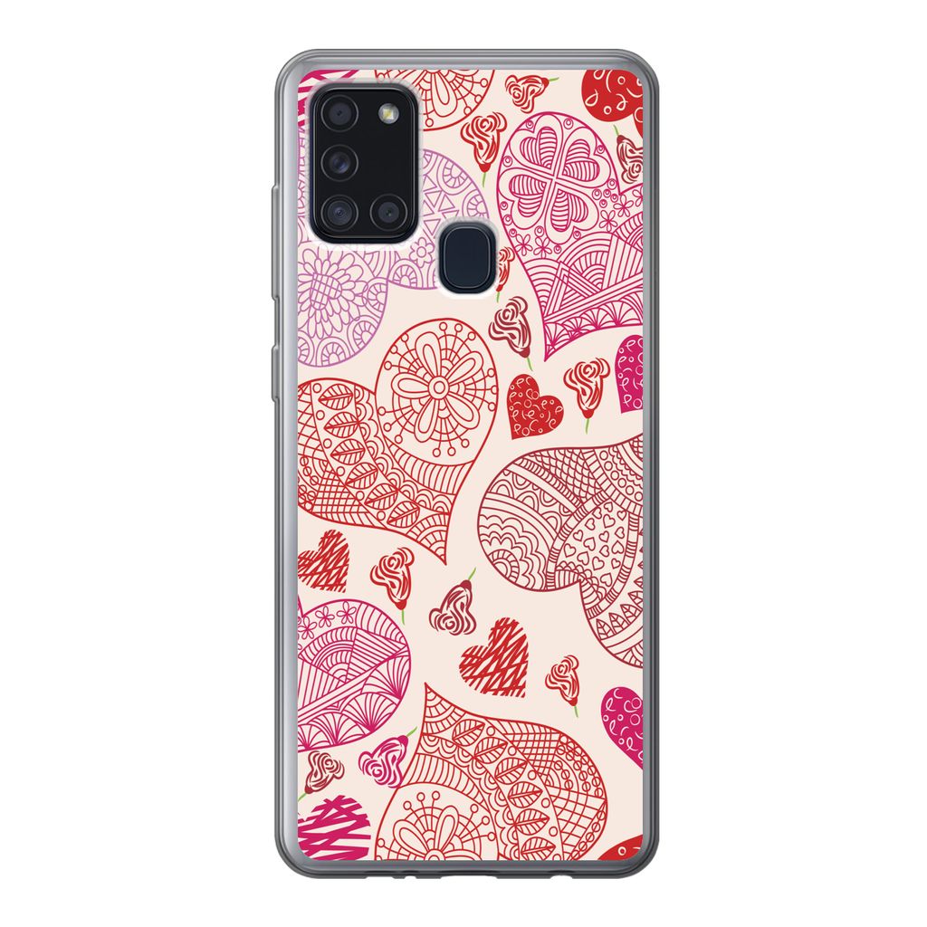 MuchoWow Handyhülle Schutzhülle Hülle für Samsung Galaxy A21s Eine Illustration mit rosa und roten Herzen Silikon Softcase Handy Hülle - Har...