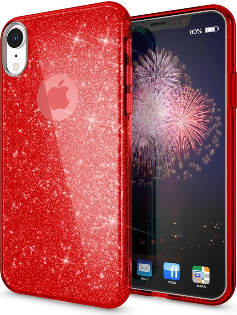 Cover Glitter iPhone XR NALIA Rossa - Custodia Slim Effetto Brillante