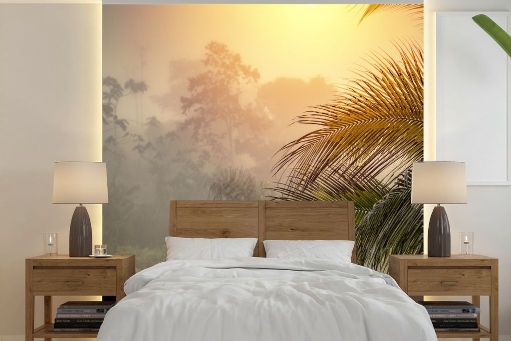MuchoWow Fototapete für Wohnzimmer oder Schlafzimmer Wandtapete Vinyl Motivtapete Schöner Sonnenuntergang über dem Dschungel des Corcovado-Nat...