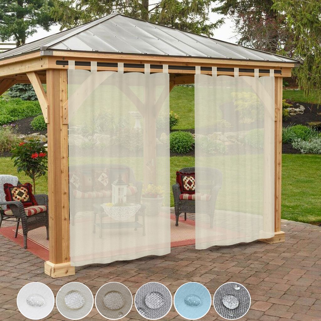 Outdoorvorhänge Wasserdicht Transparent Vorhang mit Abnehmbaren Schlaufen für Balkon Terrasse Pavillon, 1 Stück, Beige, B132xH213cm
