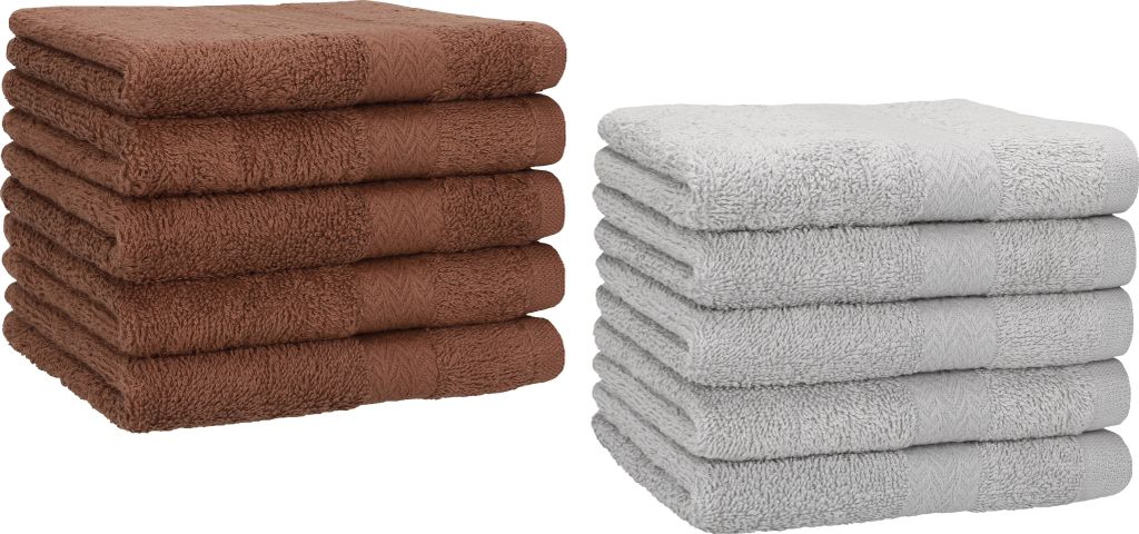 Betz 10 Stück Gästetücher 30x50 cm PREMIUM 100% Baumwolle Set Farbe: nussbraun und silbergrau