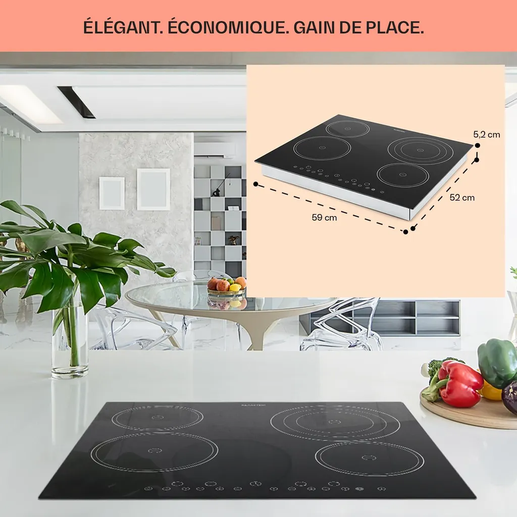 Plaque de Cuisson Vitrocéramique 6500W Inox : Cuisson Rapide et Propre - 6