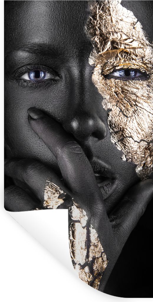 MuchoWow Wandtattoo Wandsticker Wandaufkleber Gold - Schwarz - Frau 60x120 cm Selbstklebend und Repositionierbar - Selbstklebend - Fototapeten