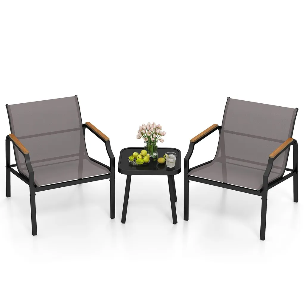 Ensemble de jardin robuste en tissu avec 2 chaises et table basse