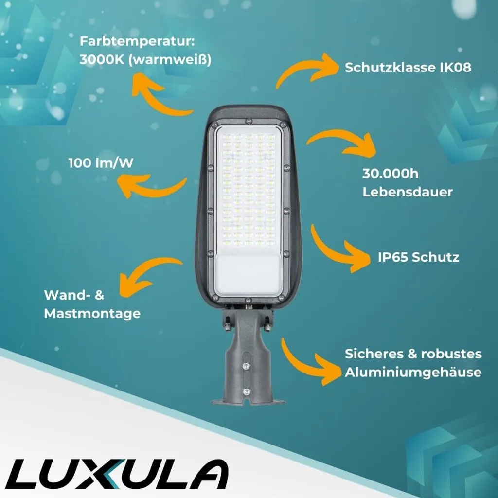 LUXULA Lampadaire LED 30W 3000lm Gris IP65 pour Éclairage Extérieur