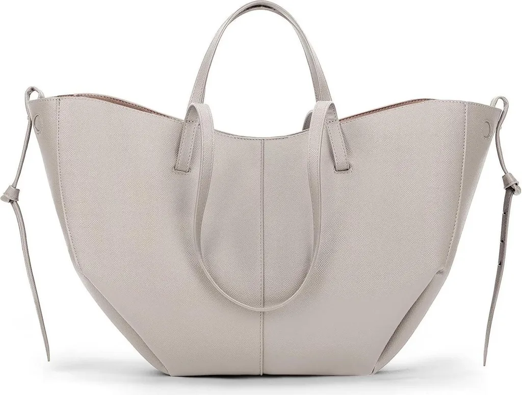 Grand Sac Shopper Gris en Similicuir Souple avec Bandoulière Confort