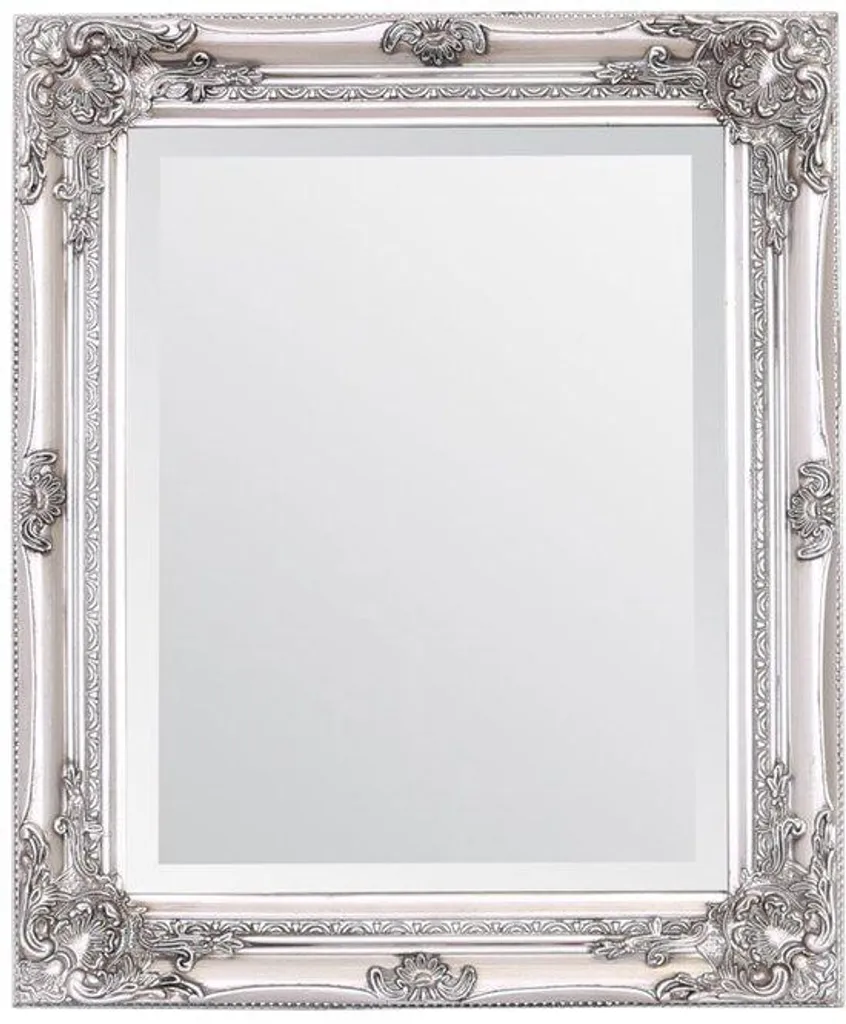 Miroir baroque argent vieilli avec cadre sculpté ornemental 50x60 cm