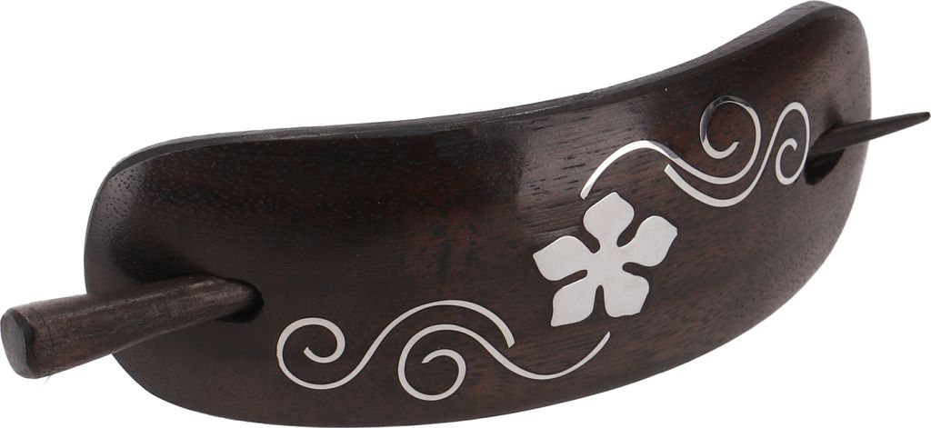 Ethno Holz Haarspange mit Stab, Boho Haarschmuck - Blüte, Braun, 11*4 cm, Haarspangen, Haarschmuck