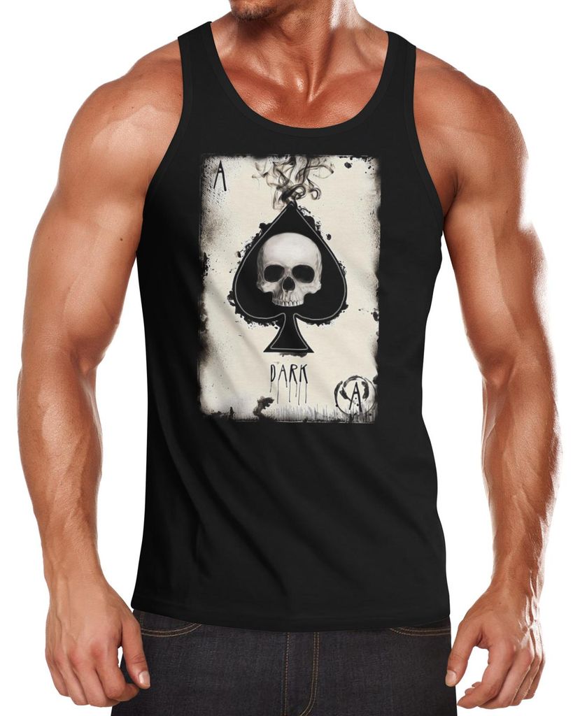 Herren Tank-Top Bedruckt Totenkopf Skull Spielkarte Pik Ass Kartenspiel Printshirt Muskelshirt Muscle Shirt Neverless schwarz M