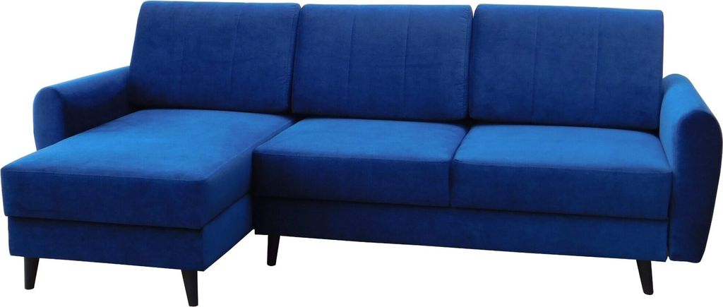 Ecksofa mit Schlaffunktion und Stauraum für Wohnzimmer 240x140x90 cm, 207x142cm -DEILA (Ottomane vorne links, Dunkelblau)