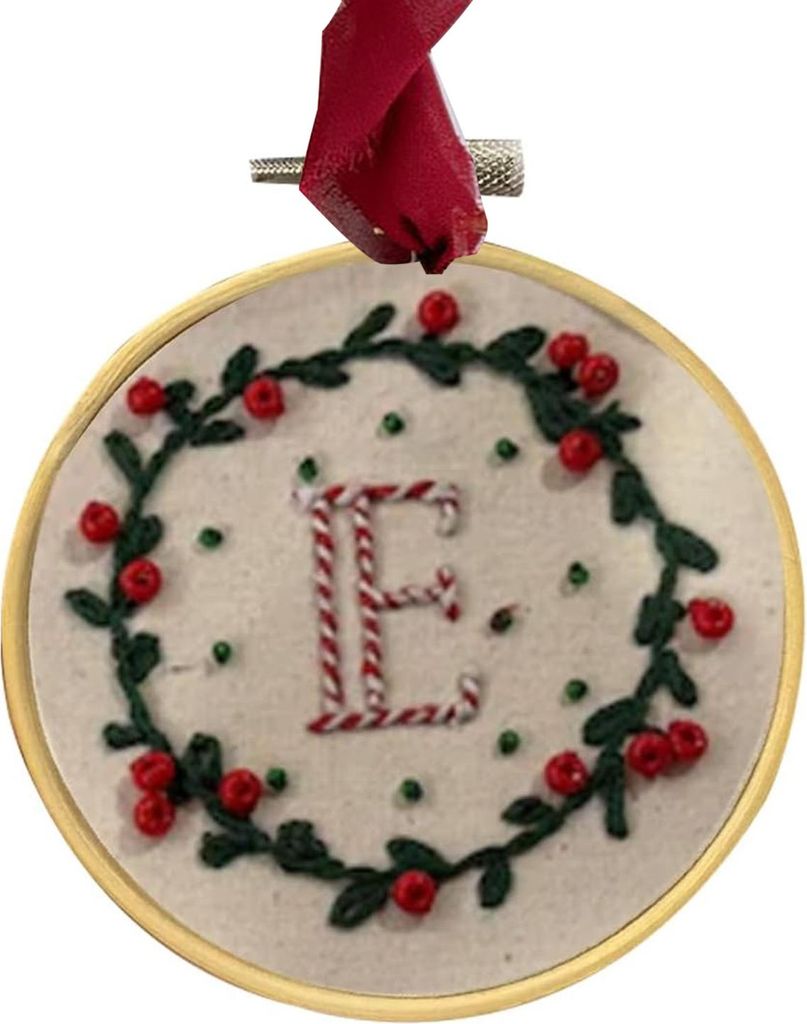 DIY Bestickte Weihnachtsornamente, personalisiertes Monogramm-Stickset mit Initialen von A–Z, Mini-Stickset für Anfänger, handgefertigt