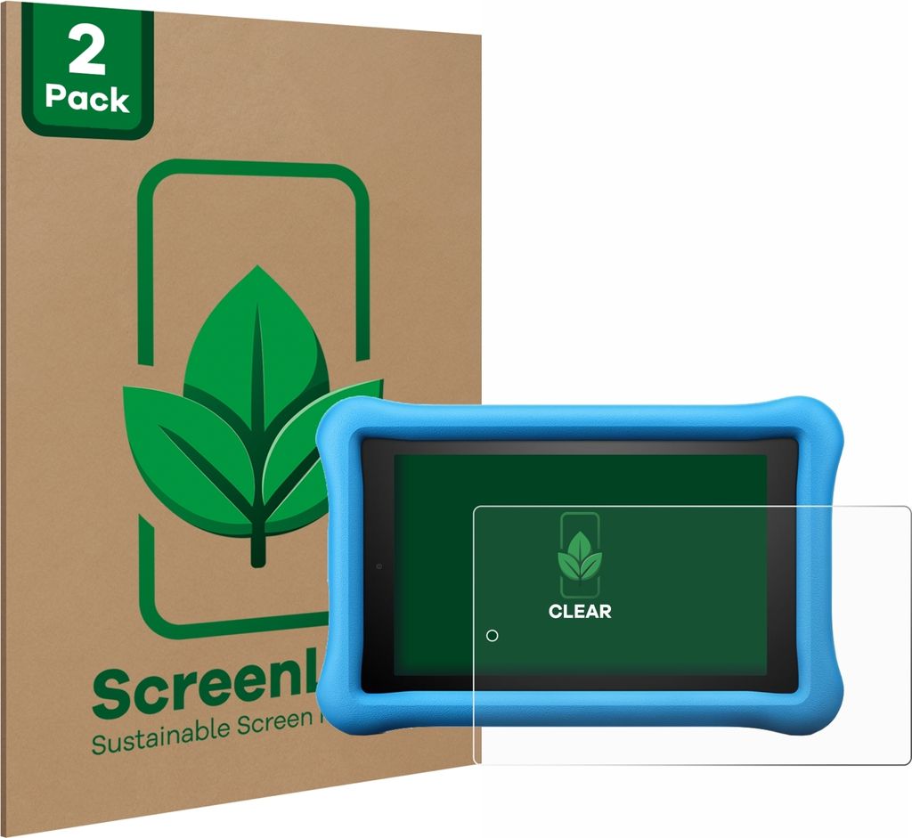 2x ScreenLeaf Schutzfolie für Amazon Fire HD 8 Kids Edition 2018 (8. Gen.) nachhaltiger Displayschutz Display Schutz Folie Klar Transparent