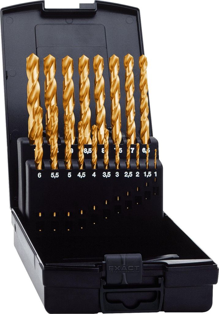 EXACT Spiralbohrer-Set Ø 1-10 mm, HSS-TiN, 19-tlg., DIN338 Produktbild 