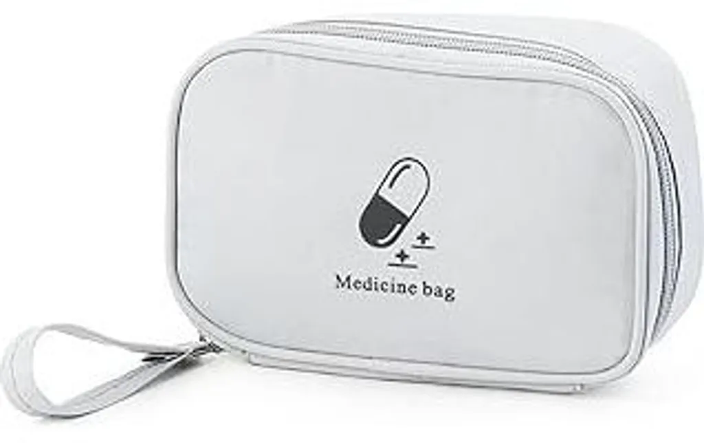 Pratica farmacia da viaggio in formato borsa per gli spostamenti, piccola borsa per medicinali da viaggio, kit di pronto soccorso outdoor, per la scuola, il campeggio, la casa o i viaggi (grigio)