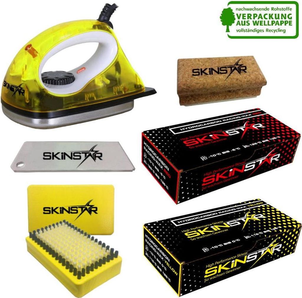SKINSTAR Starter Ski Wachs Set, Wachsbügeleisen Bürste Hydrocarbonwachs 6-teilig Bundle