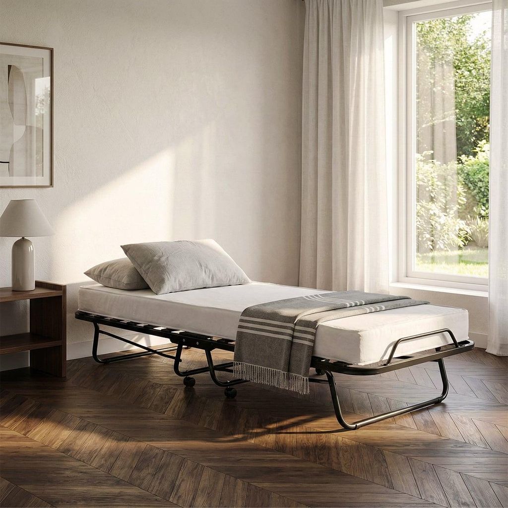Letto Pieghevole Hyomdeck Con Materasso Memory Foam E Schienale Regolabile, Struttura In Metallo Con Ruote, Per Adulti E Ospiti - 2