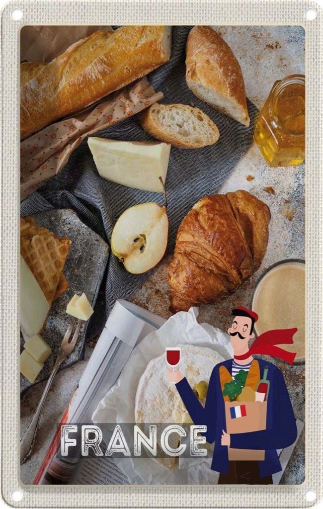 vianmo Blechschild 30x20 cm Frankreich Camembert Croissant Birne Abenteuer Reisen Urlaub