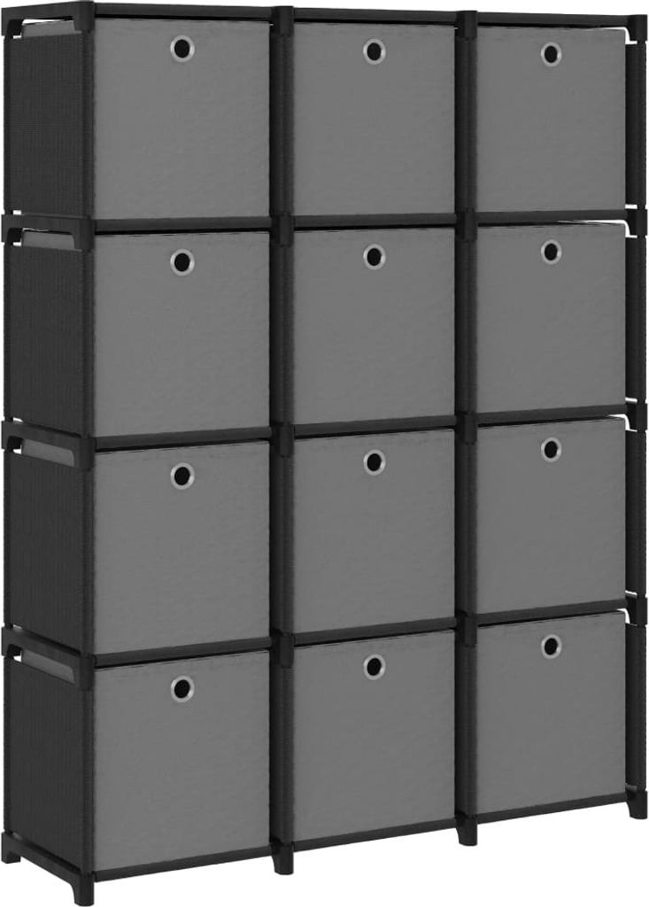 The Living Store Würfel-Regal mit Boxen 12 Fächer Schwarz 103x30x141 cm Stoff