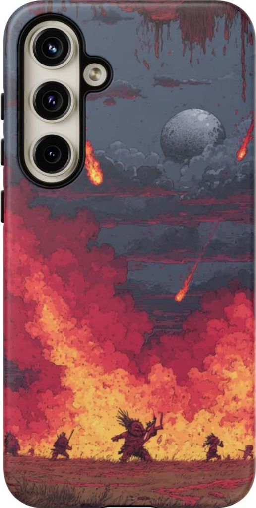 Apokalyptischer Meteorregen mit Stammesfiguren – Hülle Kompatibel mit Galaxy S24 Plus