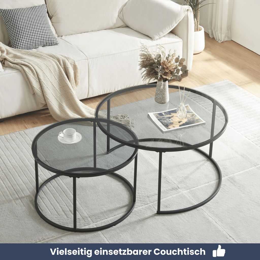 DELUKE® Couchtisch Glas LENO 2er Set - runder Beistelltisch Produktbild 5