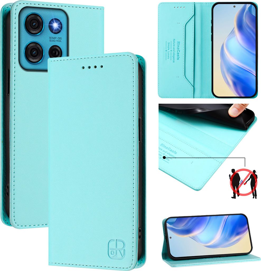 Lederhülle für Motorola Moto G75 Hülle Flip Brieftasche Kartenfächern Ständer Schutzhülle Türkis