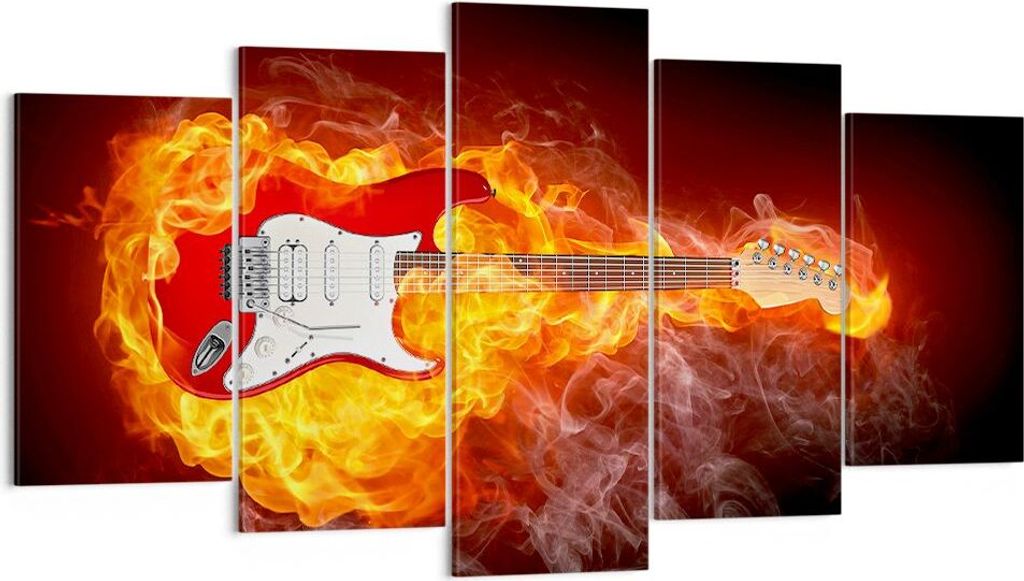 Bild auf Leinwand - Leinwandbild - Flammen Gitarre Instrument - 160x85cm - Wand Bild - Wanddeko - Leinwanddruck - Bilder - Kunstdruck - Wanddekorat...