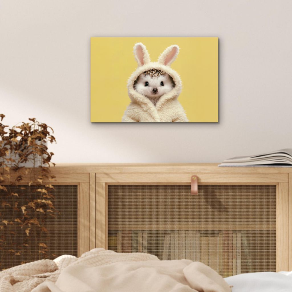 MuchoWow Wanddekoration Metall Metallbild Wandkunst 30x20 cm Igel - Osterhase - Kostüm MuchoWow Aluminium Gemälde - Aluminiumgemälder