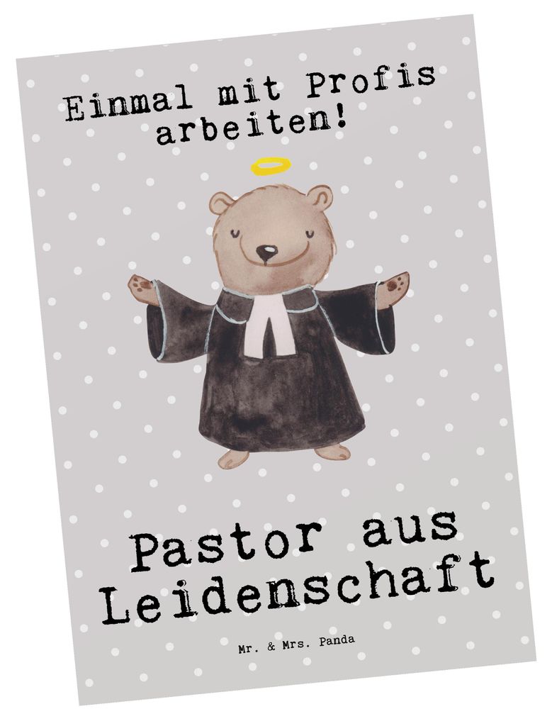 Mr. & Mrs. Panda Postkarte Pastor Leidenschaft - Grau Pastell - Geschenk, Kirche, Grußkarte, Postkarten, Designkarte, Witzig, Pfarrer, Ansichtskar...