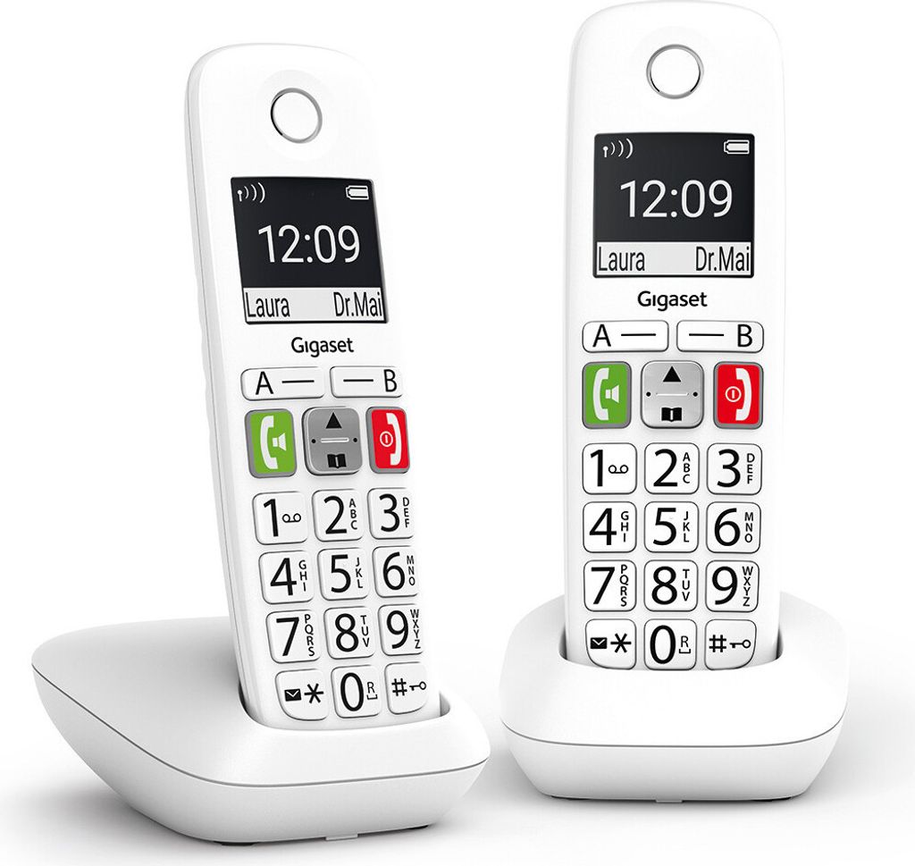 Gigaset E290 Duo Schnurloses DECT-Telefon für Senioren, weiß, mit Freisprechfunktion und Anruferkennung
