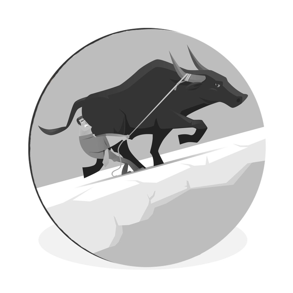 MuchoWow Aluminium Wandkreis Illustration eines Mannes und eines Stiers - schwarz und weiß Ø 90 cm Wanddeko Modern Wohnzimmer - Mauerkreis - Wa...