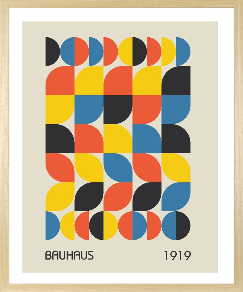 Gerahmter Digitaldruck Bauhaus Abstrakt 30x40cm | Wandbild | Design-Poster | Holzrahmen | Dekoration