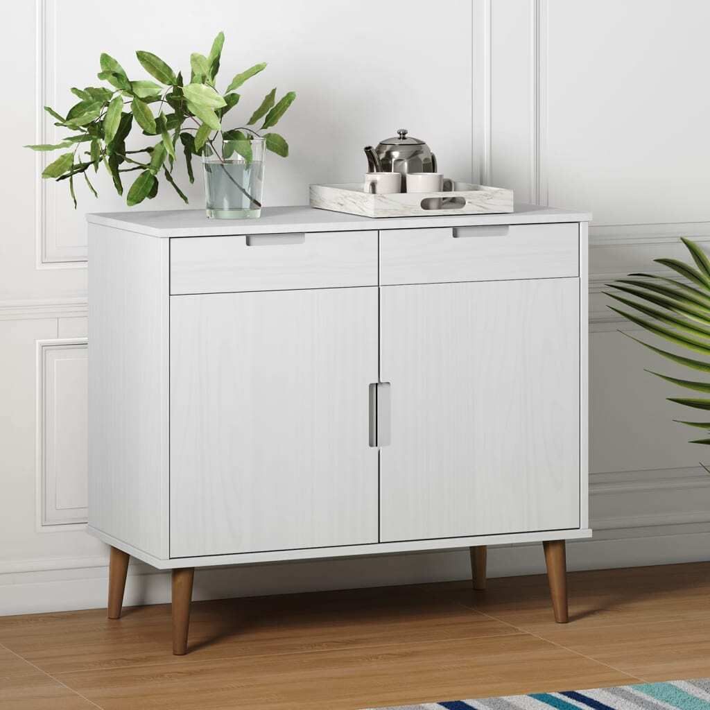 Möbel Sideboard MOLDE Weiß 90x40x80 cm Massivholz Kiefer - Kommoden 350547