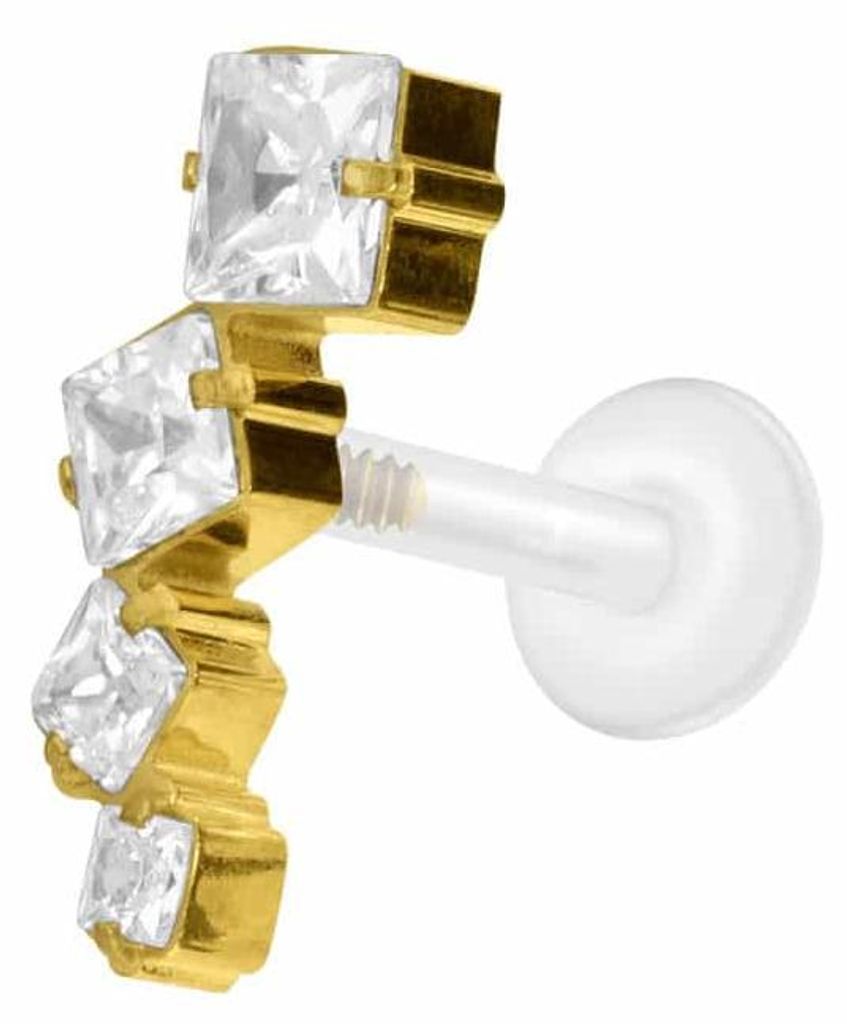 Ohrpiercing, Nasenpiercing PTFE Labret mit Innengewinde + Titan-Aufsatz KRISTALLBOGEN Gold Stablänge: 8mm | Stabstärke: 1,2mm