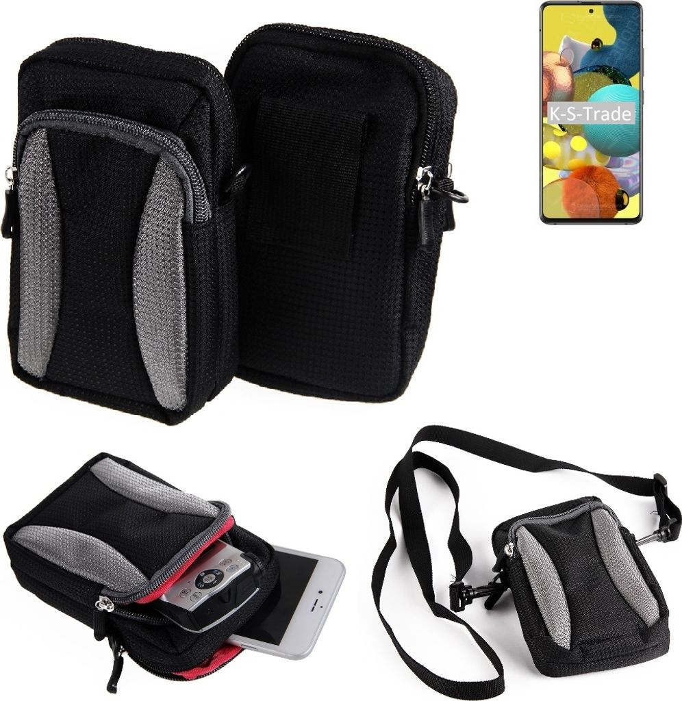 K-S-Trade Holster Schutz Hülle kompatibel mit Samsung Galaxy A51 5G Handy Hülle Gürteltasche Umhängetasche mit Zusatzfach schwarz