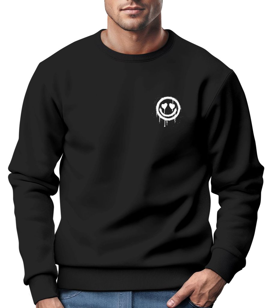 Sweatshirt Herren Motiv Drip Face Drippy Smile Herz-Augen Lächeln Graffiti Rundhals-Pullover Streetwear Neverless schwarz S