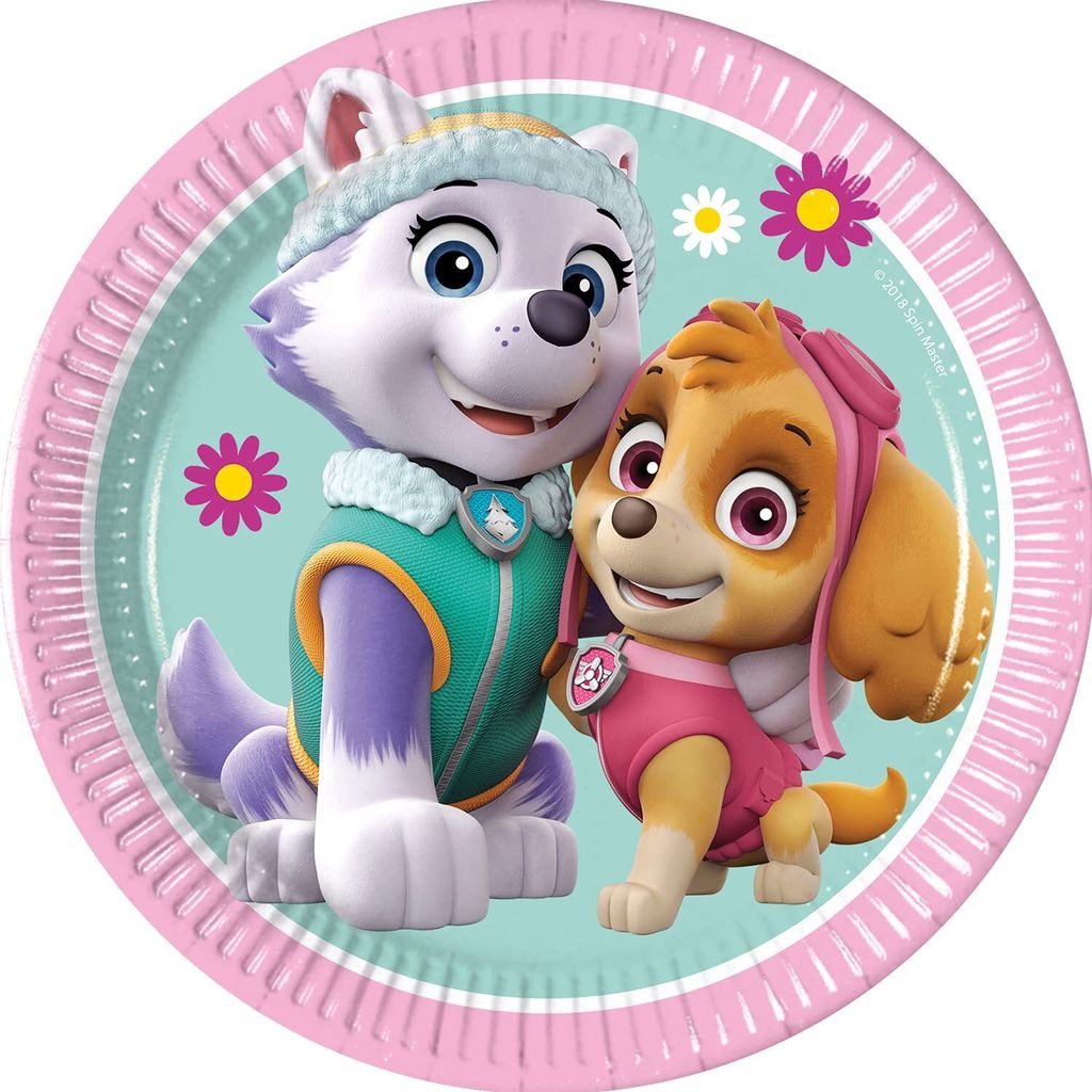 Procos 93492 - Party-Teller Paw Patrol Skye und Everest, Größe 20 cm, 8 Stück, Einwegteller aus Papier, Kindergeburtstag, Party-Geschirr, Mix