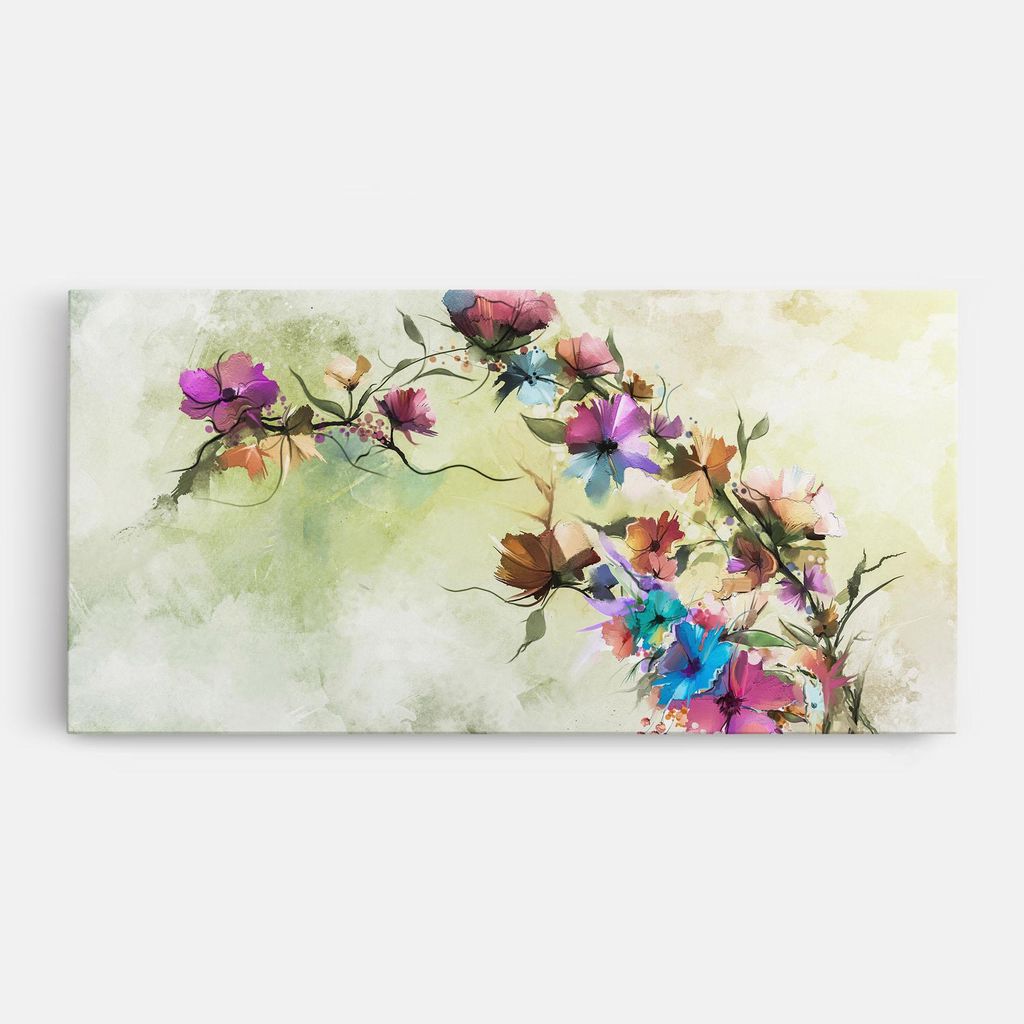 ARTHUB Leinwandbild 40x80 cm, Ramura Cu Flori | Wohnzimmerdekoration, Hängende Bilder, Wanddekoration, Heimdekoration, Blumen, Gezeichnete Blumen