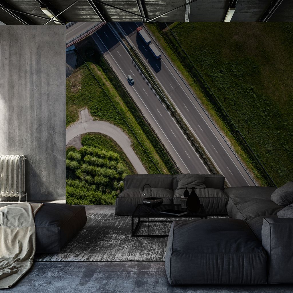 Muralo XXL Selbstklebende FOTOTAPETE AUTOBAHN Aussicht Vogelperspektive (B) 416 cm x (H) 290 cm Tapete Wandtapete WOHNZIMMER SCHLAFZIMMER 4562