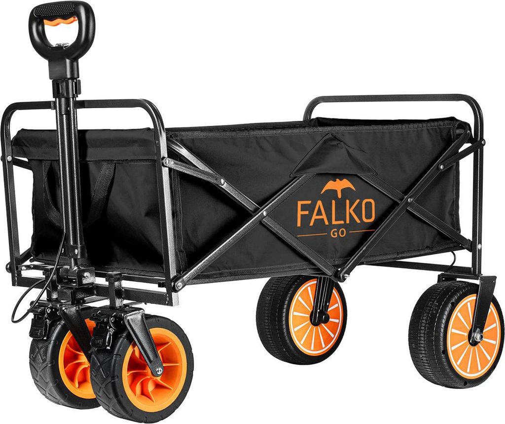 FALKO GO Elektrischer Bollerwagen faltbar, breite Reifen auf allen Untergründen, Handwagen mit Motor, Gartenwagen Strandwagen für Ausflüge