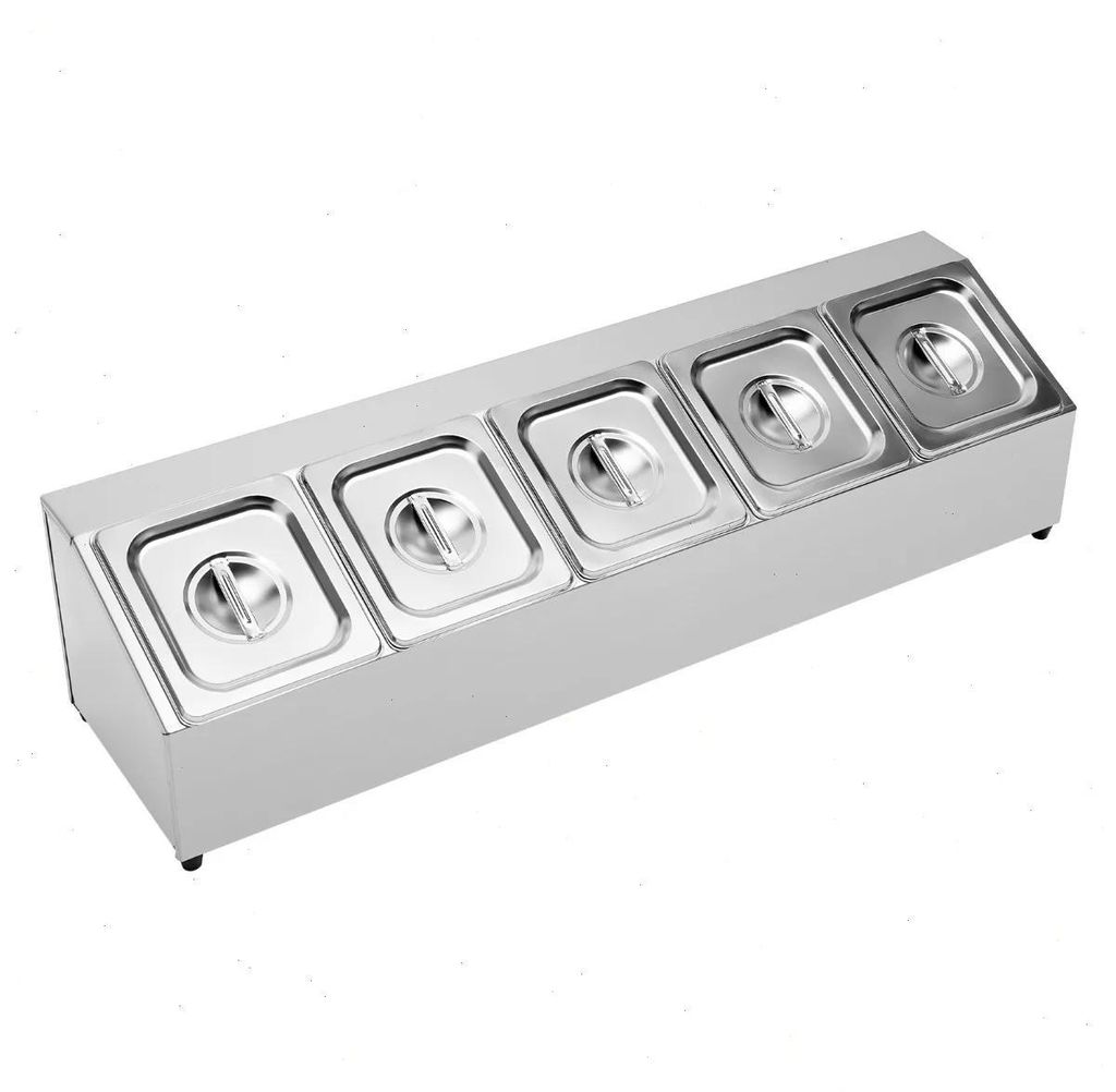 Gewürzregal - Edelstahl Tischständer - 5 Behälter à 1,5 L - Profi Küchenregal 86 x 22,5 x 22 cm - Silber
