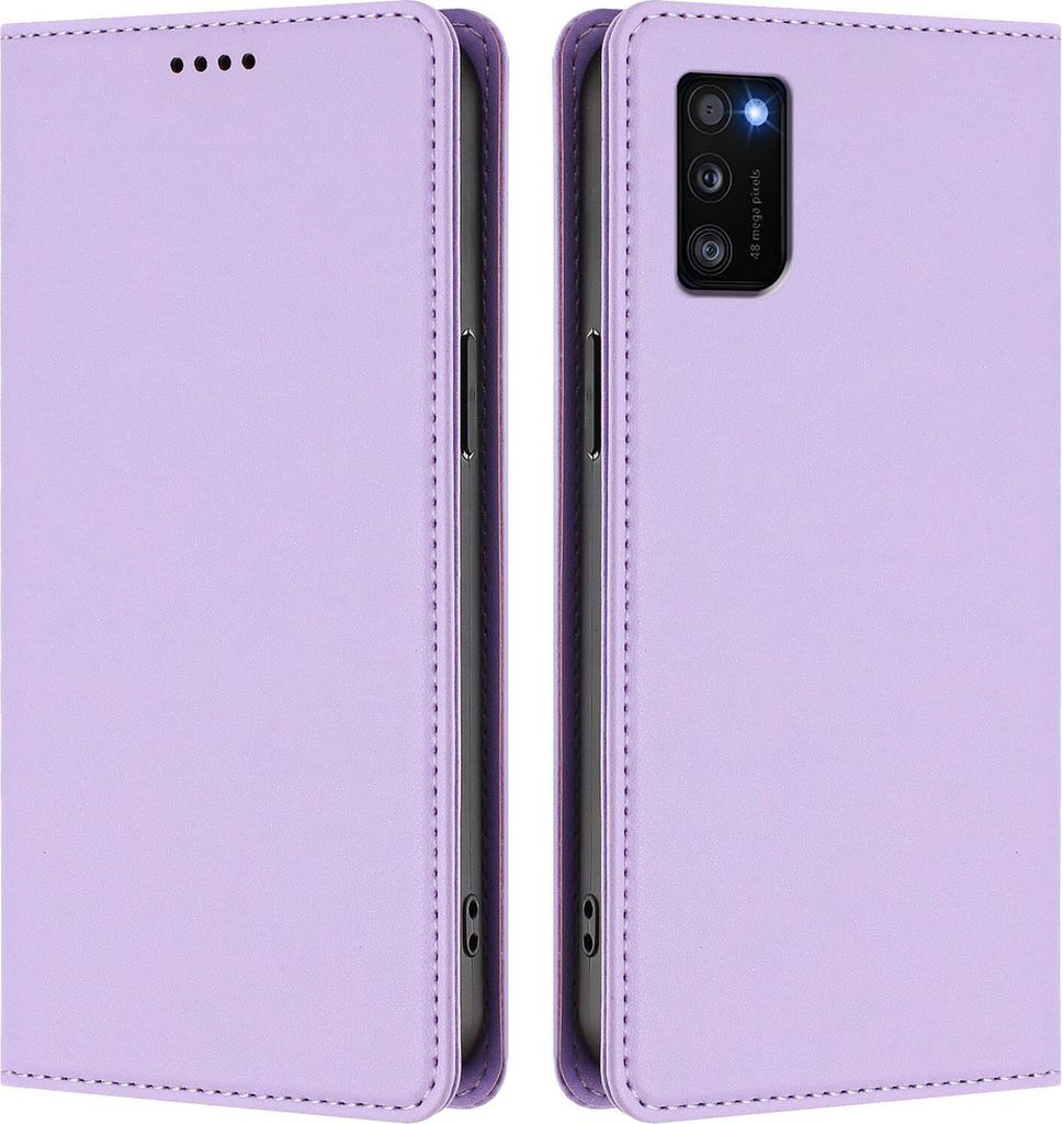 Handyhülle für Samsung Galaxy A41, Kunstleder Klapphülle Stoßfeste Magnetische Hülle mit Ständer Violett