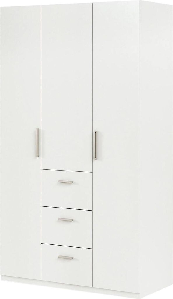 Anama - Kleiderschrank 3 Türen, 117x52 cm Weiß, 4 Regalböden