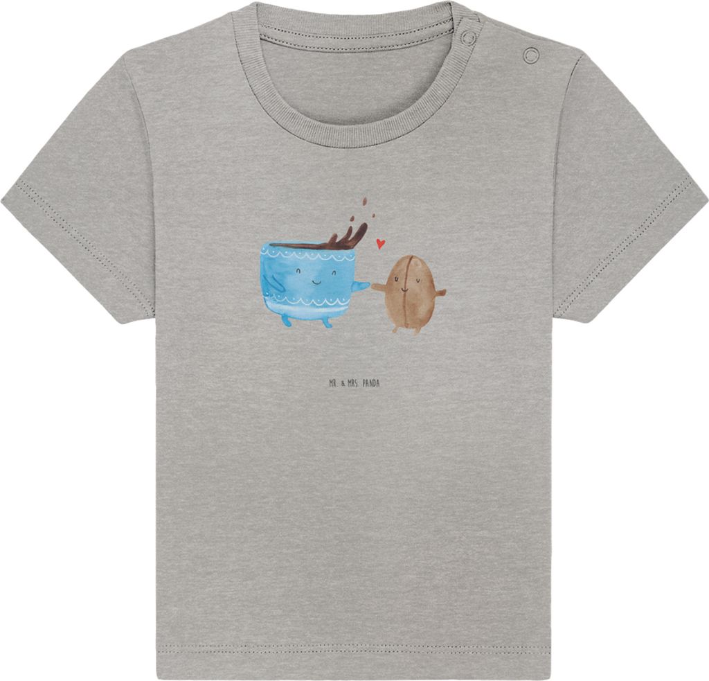 Mr. & Mrs. Panda T-Shirt Kaffee Bohne 24. - 36. Monat - Heather Grey - Geschenk, Lustige Sprüche, Organic Baby Shirt, Babyshirt, Genuss, Glück, K...