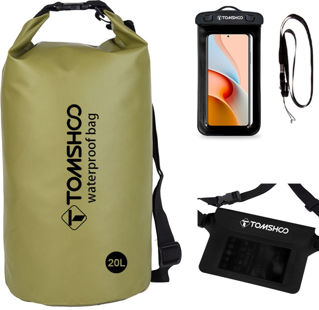 TOMSHOO Set mit 3 Trockentaschen, wasserdicht, leicht, versiegelt, Trockenrucksack mit abnehmbarem Schultergurt, Hš¹fttasche, Touchscreen-Handyta...