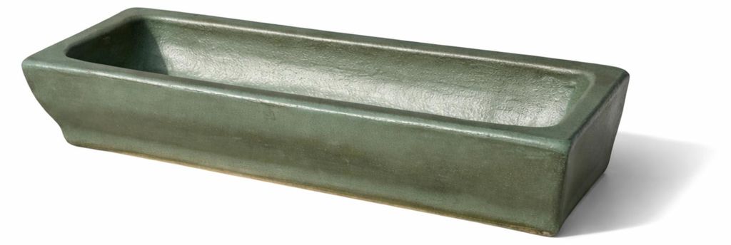 KERAZO 10L Futtertrog Schweinetrog Hundenapf 60x20x14 cm – robuster Futter und Wassernapf aus Steinzeug Keramik, grün