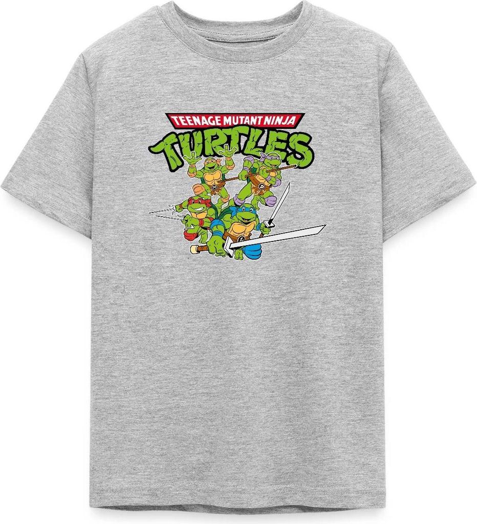 Spreadshirt Teenage Mutant Ninja Turtles Logo Teenager T-Shirt, 134/146 (9-11 Jahre), Grau meliert