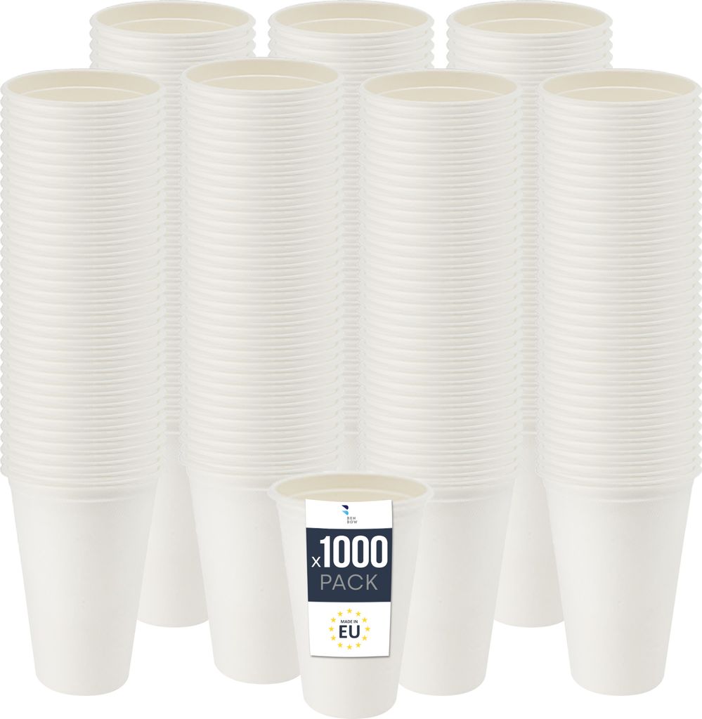 BenBow Einwegbecher aus Zuckerrohr, Weiß, 400 ml x 1000 – Besser als Pappbecher, Umweltfreundlich, Ideal für Partys oder Kaffee