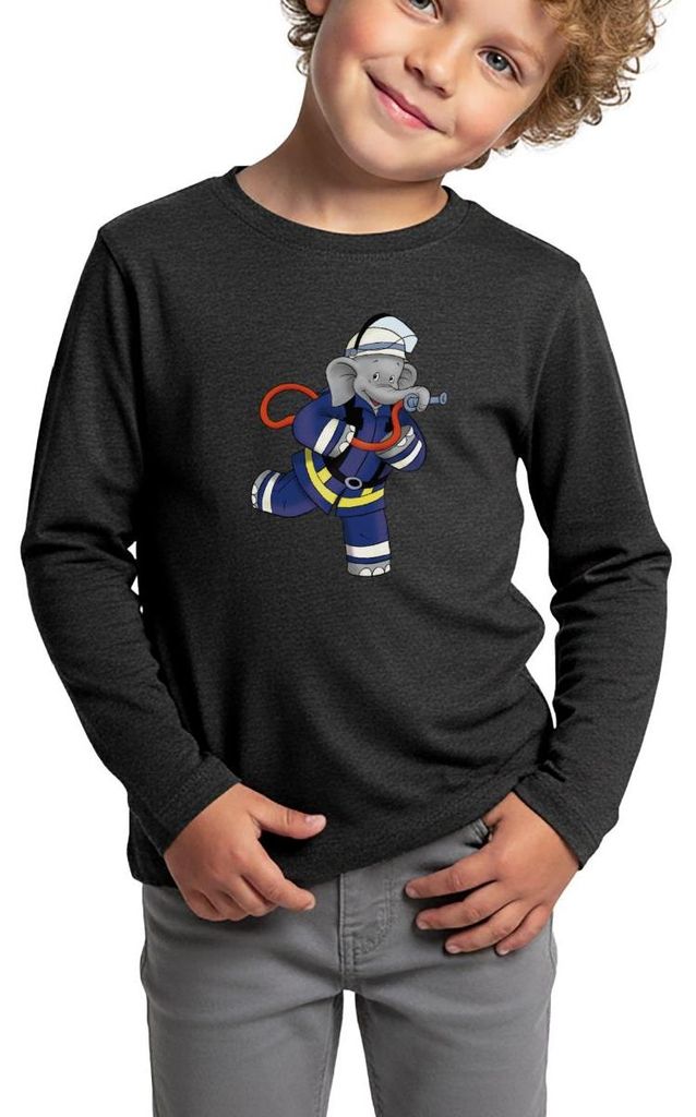 Spreadshirt Benjamin Blümchen Als Feuerwehrmann Kinder Premium Langarmshirt, 98/104 (2 Jahre), Anthrazit meliert