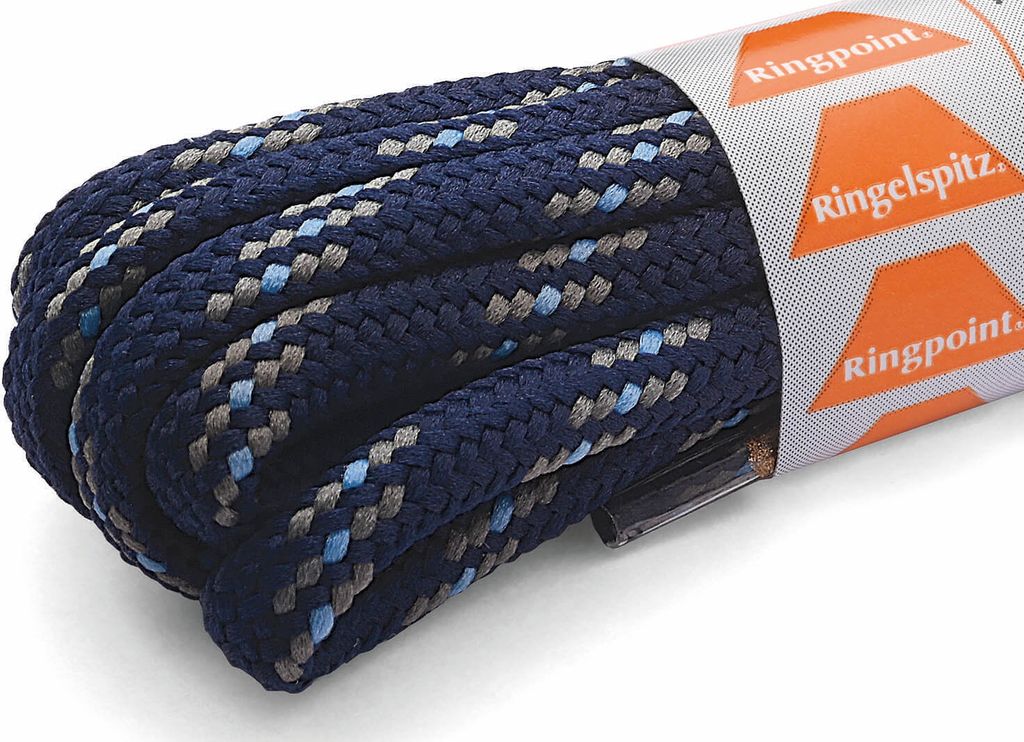 RINGELSPITZ - Rund Dick Schnürsenkel – Robuste Schnürsenkel - 120 cm, marine/l ́blau/mittelgrau