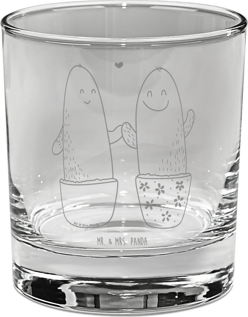 Mr. & Mrs. Panda Cocktailglas Kaktus Liebe - Transparent - Geschenk, Tumbler Glas, Verlobung, für Gin, Longdrinkglas, Hochzeit, Love, Liebesbotsch...